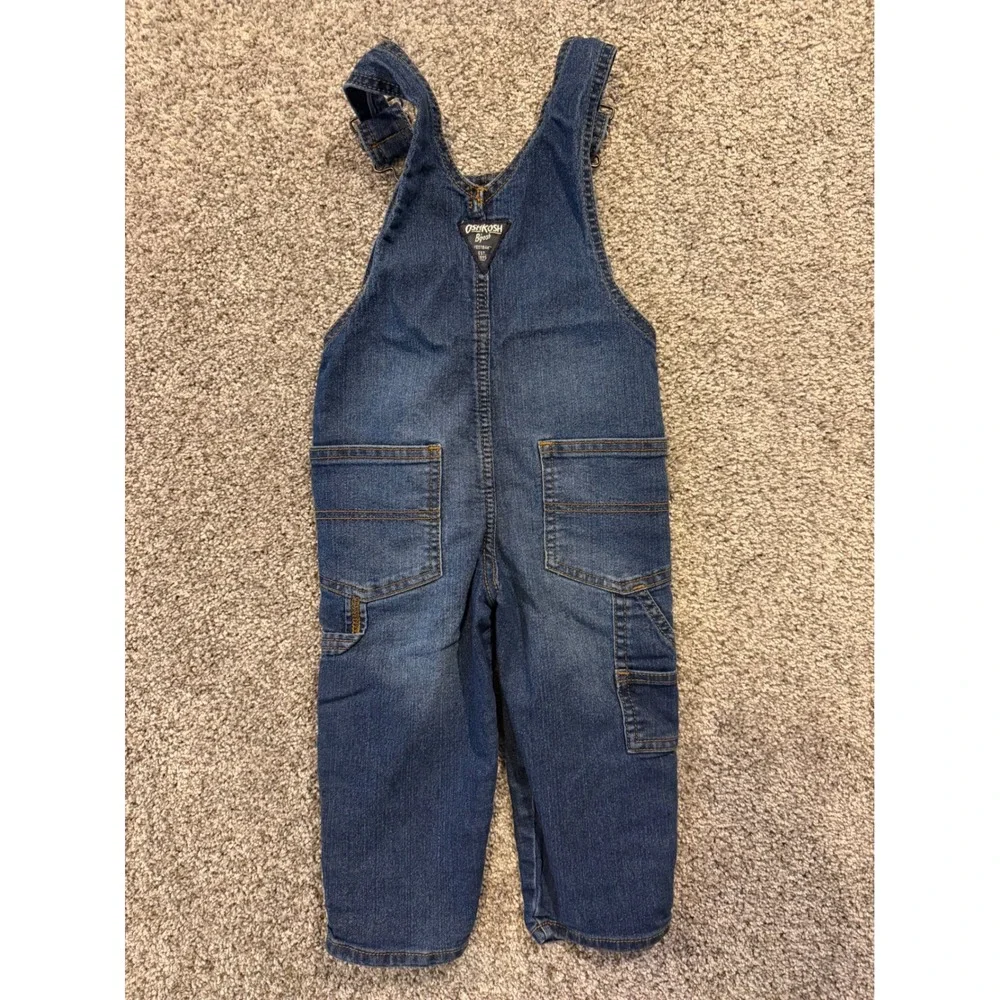 OshKosh B'gosh Overalls Toddler 2T Blue Denim Bib‎ Pocket Adjustable Straps
